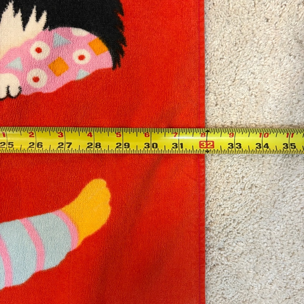 Vintage June Sobel Beach Towel Cat Exercise 57”x32” Red 80s Yoga - Picture 10 of 13